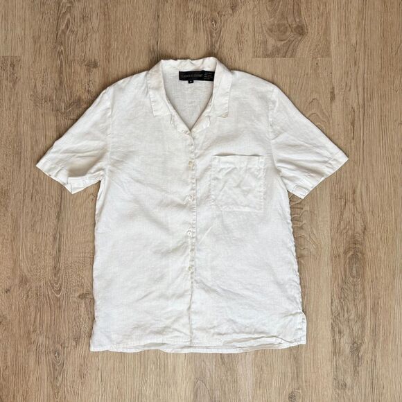 Classiques Entier Linen Short Sleeve Shirt White Medium Lightweight Summer - Picture 1 of 5
